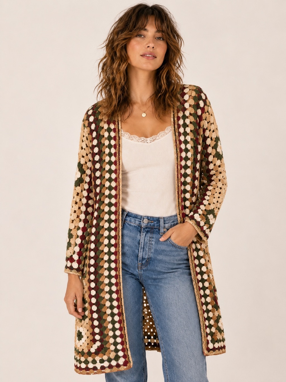 Francesca's Audrey Parks Crochet Cardigan - Granny Squares